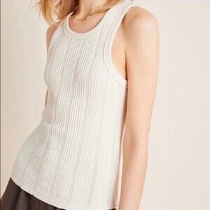 Anthropologie Robin Rib Tank, Cream, Size 1X